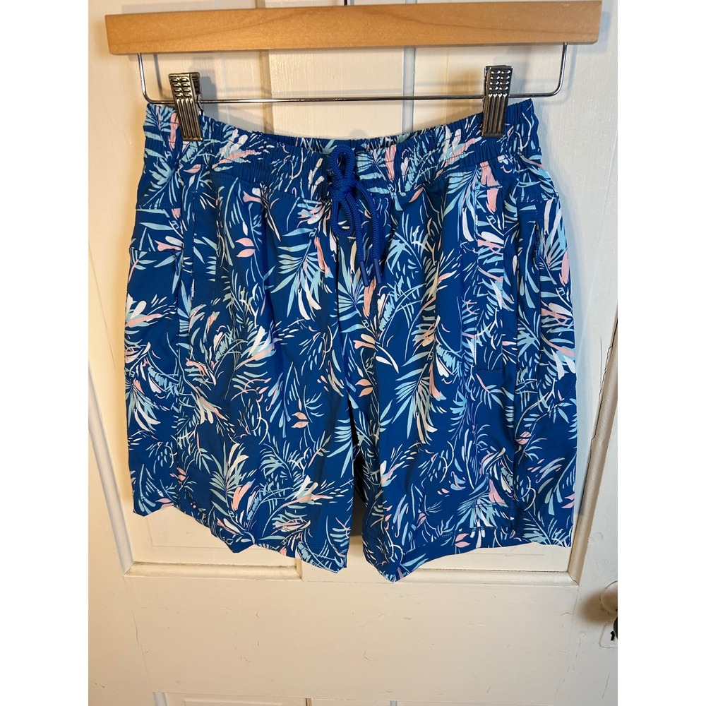 Birddogs‎ Mens Blue Tropical Palm Leaf Print Swim Shorts Built-in Liner Small